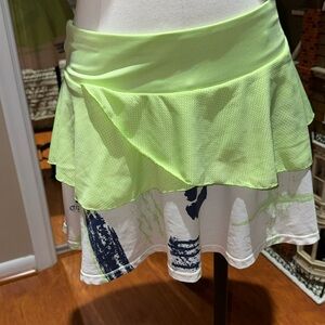 White and lime green tennis/pb skort